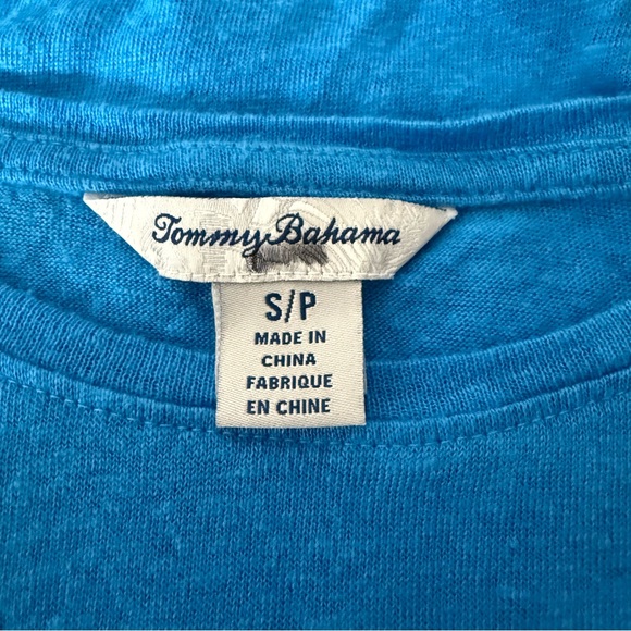 Tommy Bahama Top Womens Sz S Blue Embroidered Beach Scenic Short Sleeve Palm - Picture 8 of 11